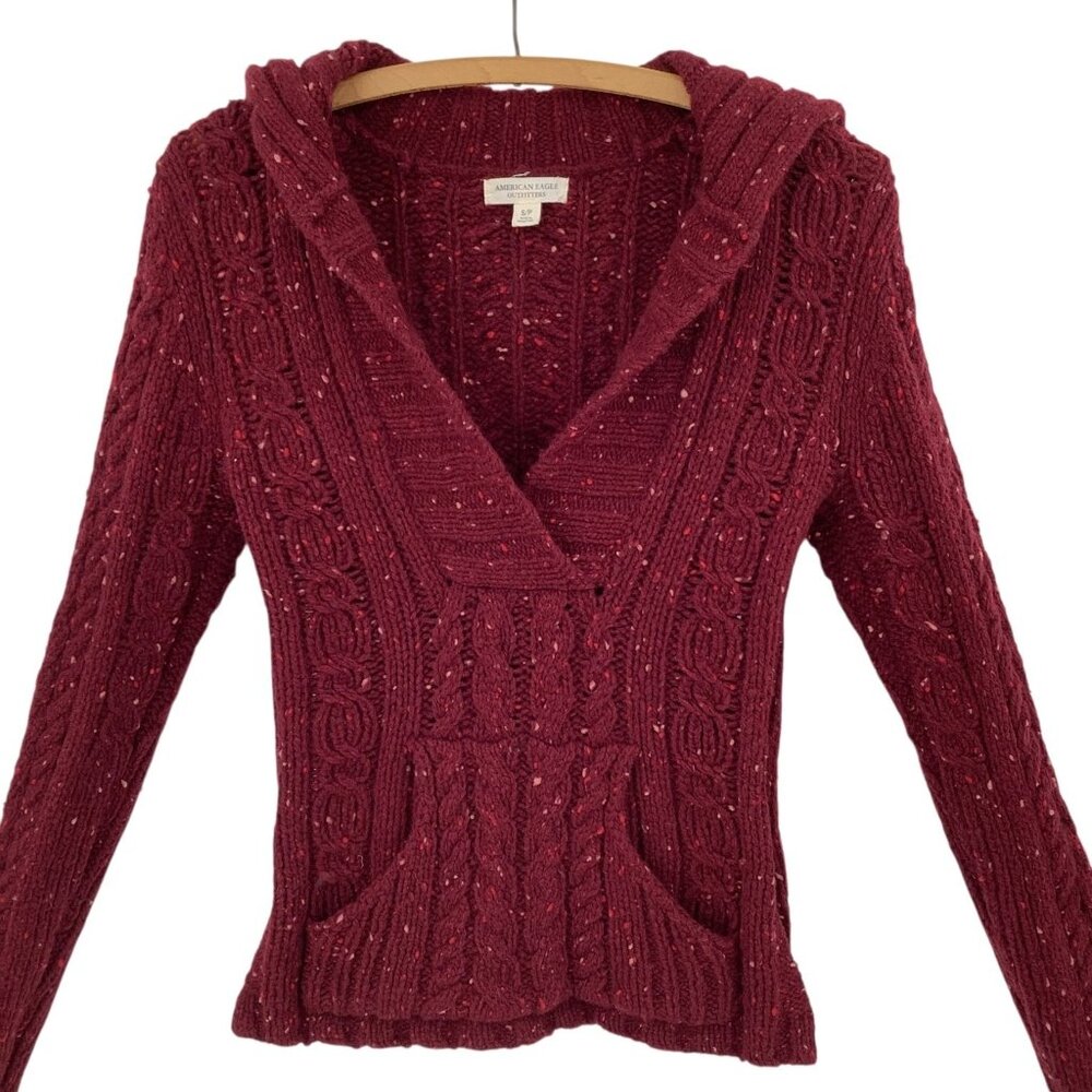 American Eagle Outfitters Women's Wool Blend Cable Knit Cropped Sweater Y2K - Picture 2 of 6